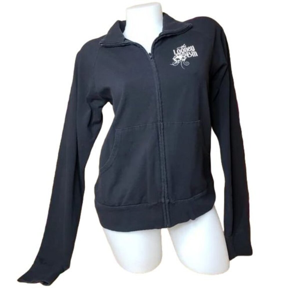 THE LOONEY BIN LACONIA, NH BLACK ZIP UP JACKET / TOP SIZE LARGE
